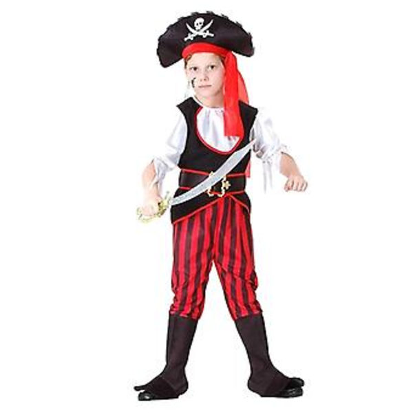 Halloween Barnkläder för Barn Piratdräkt Trendig Långärmad Rollspelskostym Festivalkläder (10-12 år gammal manlig pirat)
