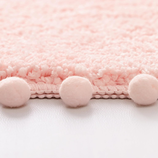 Badrumsmatta Blush Rosa Matta med Pom Oval Badrumsmattor för Sovrum Halkfri Söt Boho Absorberande Mattor Mjuk Plysch Tvättbar Ru