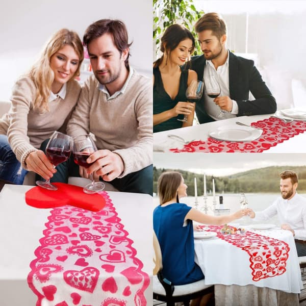 Valentine's Day Bordsløper Dekorasjon Hjerte Plassmatte Rød Bordduk
