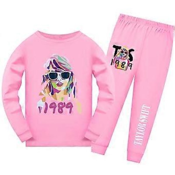 Barnens Taylor Swift Långärmade Pyjamas Set Långärmad T-shirt Byxor Set Nattkläder (11-12 År Rosa)