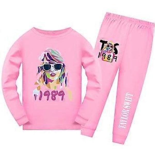Barnens Taylor Swift Långärmade Pyjamas Set Långärmad T-shirt Byxor Set Nattkläder (9-10 År Rosa)