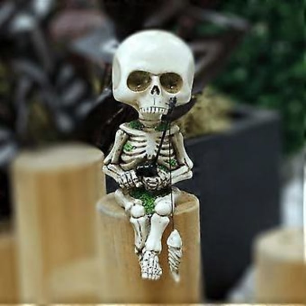 Ny Skelet Fiskestatue Haveindretning Halloween Kunst Gårdhave Skulptur Resin( )