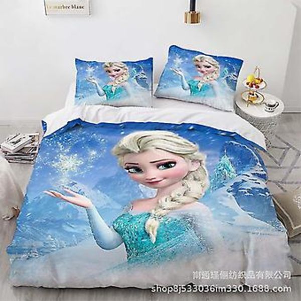 Färg 1 Elsa 3D Cartoon Frozen Tryckt Sängklädesset Täcke Överkast Kuddfodral Barn{jkw} (AU QUEEN 210x210cm )