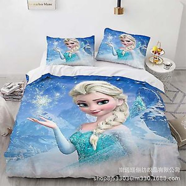 Färg 1 Elsa 3D Cartoon Frozen Tryckt Sängklädesset Täcke Överkast Kuddfodral Barn{jkw} (UK SINGLE 135x200cm )