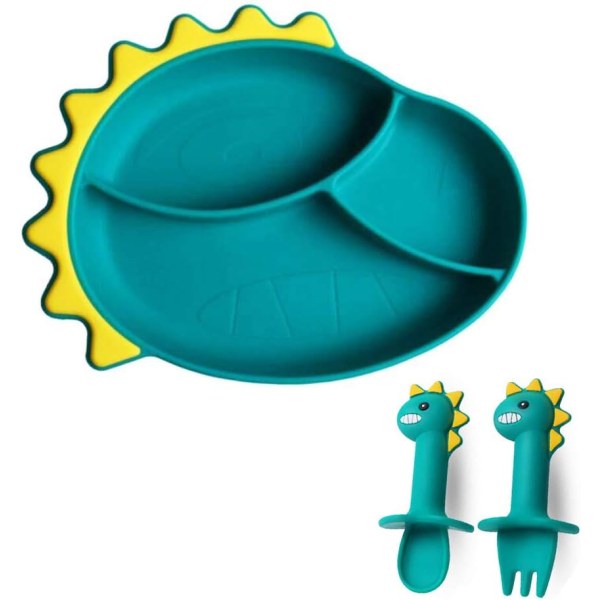 Silicone Baby Suction Cup Plate with Spoon and Fork, Non-Slip, Se