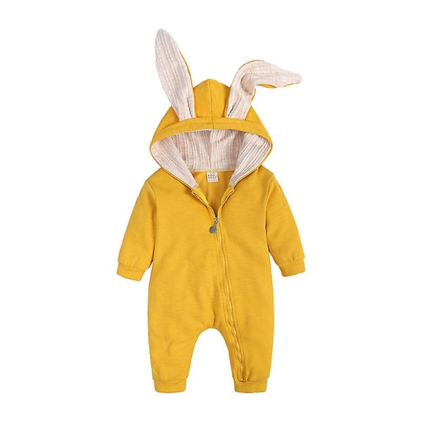 Baby Big Ears Rabbit One Piece Hooded Zipper, Creeping Clothes Cotton yellow 59