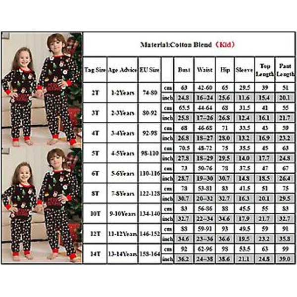 Julpyjamas för familjen - matchande pyjamas för pappa, mamma, dotter och son - tryckt nattkläder, semesterkläder, julpyjamas, pyjamasset (5-6 år barn)