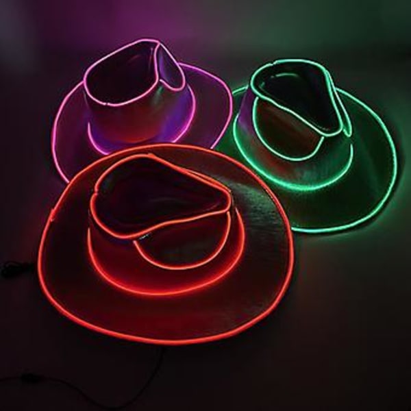 Disco Luminous Led Brud Cowgirl Hat Glødende Lys Bar Cap Bachelorette Party Tilbehør Blinkende Neon Western Cowboy Hat (Hvid)