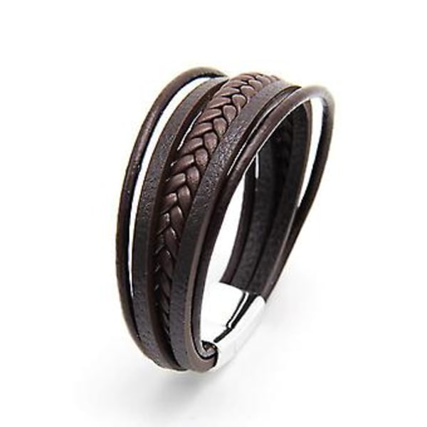 21cm Dropshipping Ægte Læder Armbånd Mænd Rustfrit Stål Multilayer Flettet Reb Armbånd Til Mand Smykker Armbånd Homme (H7504-4)