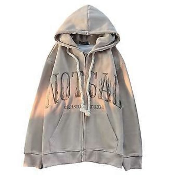 Broderet cardiganjakke, trendy Harajuku Hong Kong-stil, high street sweater (XXL Khaki)