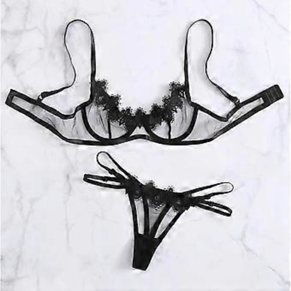 Naisten Mesh Läpinäkyvä Alusvaate Eroottinen Rintaliivi Thongit G-Stringit Alusvaate Setti Yöasu (M)
