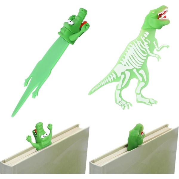 2 Pieces Shark Bookmark for Kids Boys Dinosaur Bookmark Giant Cool Childrens 3D Bookmarks Luminous 3D Cartoon Animal Boo