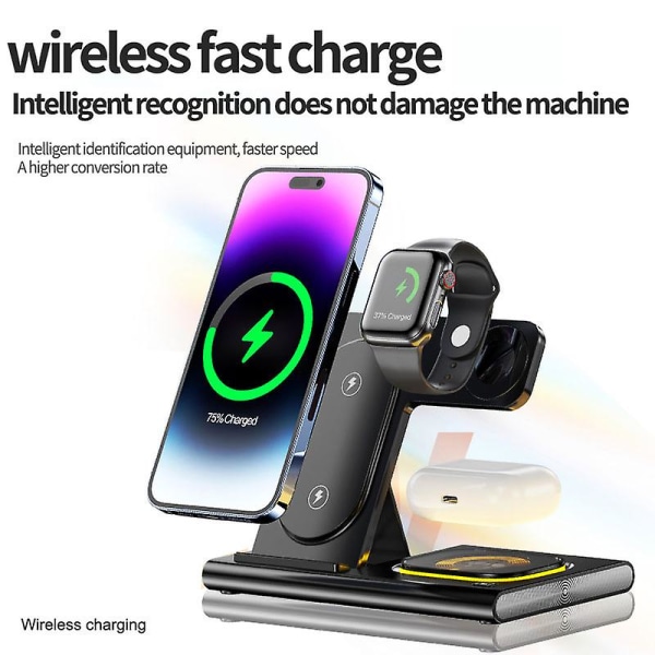 3 in 1 30W Wireless Charger Stand For iPhone 14 13 12 Pro Max Apple Watch 8 7 Samsung Watch 5 Airpods Fast Charging Dock Station For Apple White