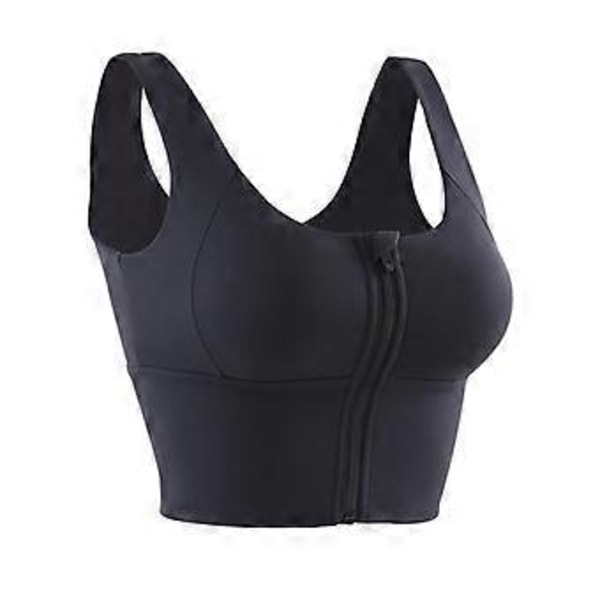 Sport-BH för kvinnor med dragkedja fram, bekväm, vadderad shapewear stretch crop (S Svart)