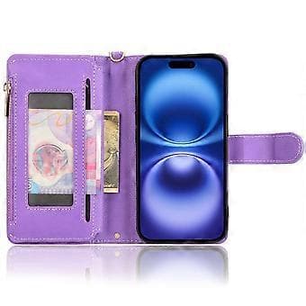 Læderetui med lynlåslomme og 2 stropper til iPhone 16 (Style E)