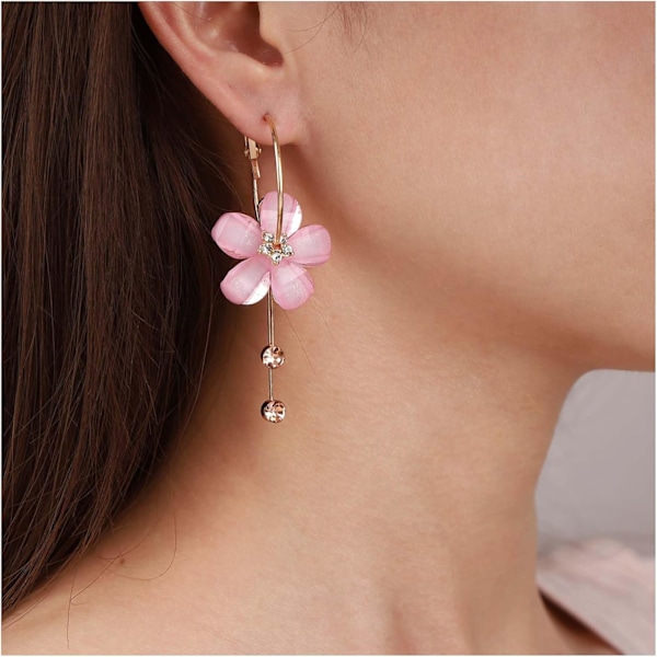 Boho Akryl Blomster Hoop Örhängen Rosa Kristall Blomster Dangle Örhängen  Tofs Drop Örhängen Färgglada Harts Blomster Örhängen