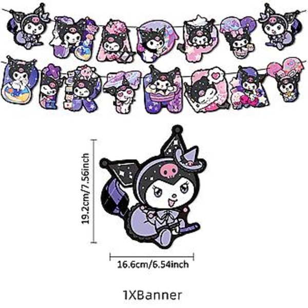 Sanrio Kuromi Barn Dekorationssats för Fester med Söta Anime-Motiv - Ballonger, Banner, Tårta Topper, Tillbehör ( )