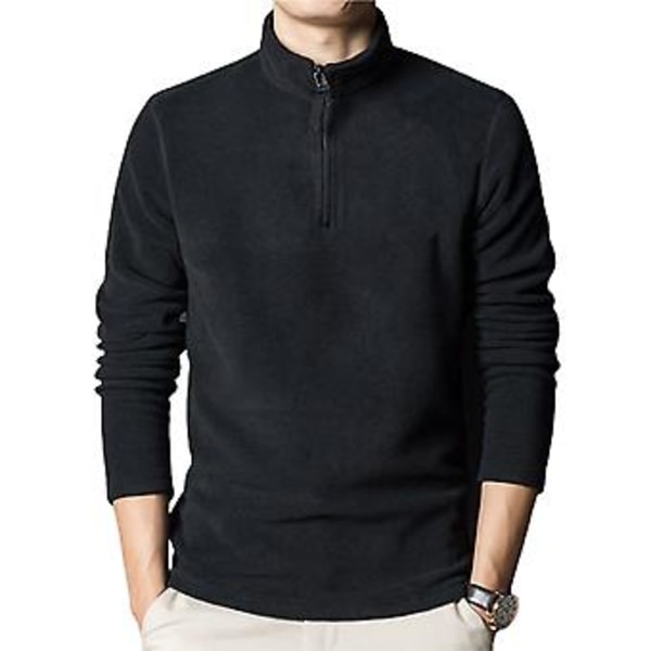 Herrar Tröja Solid Färg Stå Krage Blixtlås Halsring Slim Fit Streetwear Höst Vinter Dubbelsidig Fleece Botten Skjorta Män Kläder (3XL Svart)