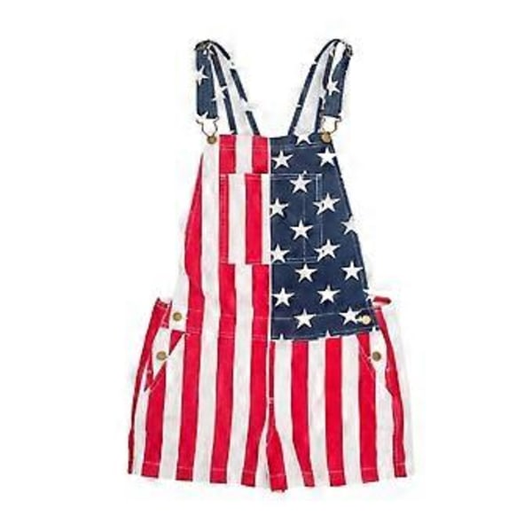 Amerikansk Flagg Overalls Denim Bib Shorts Justerbare Stropper Jeans Shorts Rompers med Lomme (5XL Rød)
