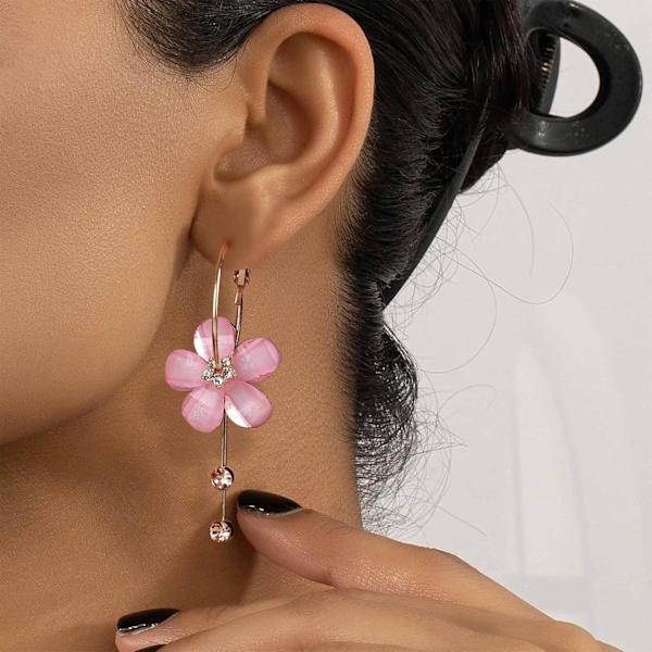 Boho Akryl Blomster Hoop Örhängen Rosa Kristall Blomster Dangle Örhängen  Tofs Drop Örhängen Färgglada Harts Blomster Örhängen