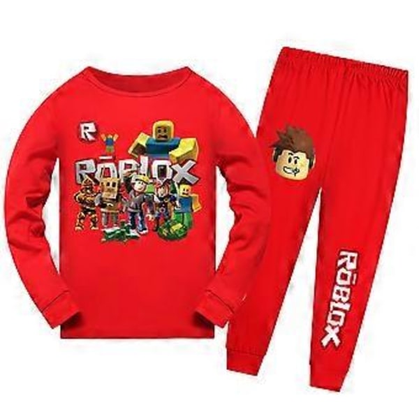 7-14 År Børn Drenge Piger Roblox Spil Trykt T-shirt Toppe Bukser Pyjamas Sæt Pjs Nattøj (9-10 År Rød)