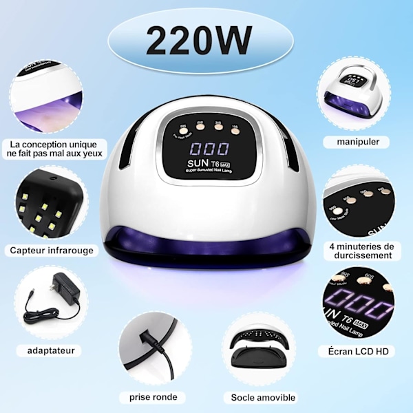 UV-neglelakk, 220W LKE neglelakklampe med håndtak, 4 timer, HD LCD