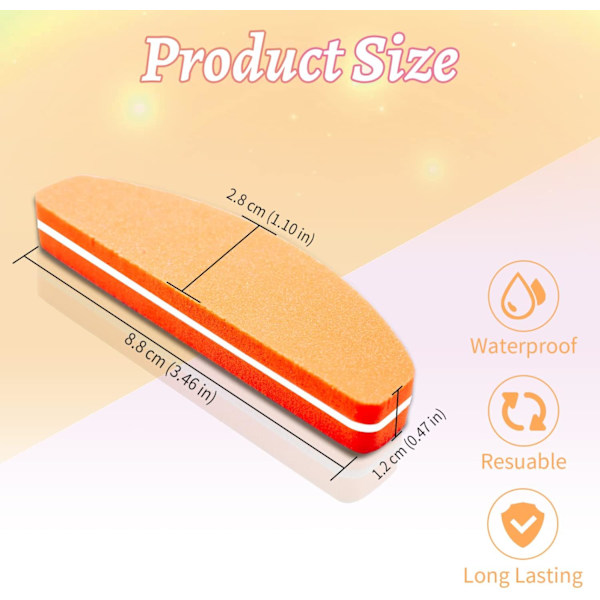 Orange 40 Pack Nagelbuffer, Halvmåne Nagelbuffer och Buffer, O