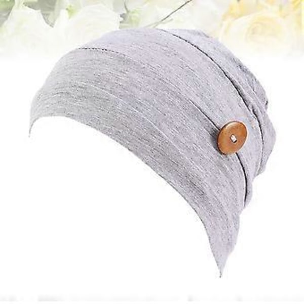 Grå Dam Huvudbonad Turban Hatt Modal Bomull Stretch Kemoterapi Huvudduk med Hållande Mask Halkfri Knapp (Mask Ingår Ej)