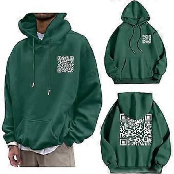 F**k You QR-Kode Hoodie, QR Scan Kode Joke Sjov Hoodie Unisex, Tyk Vinter Sweatshirt Trøjer Topper (4XL Grøn)