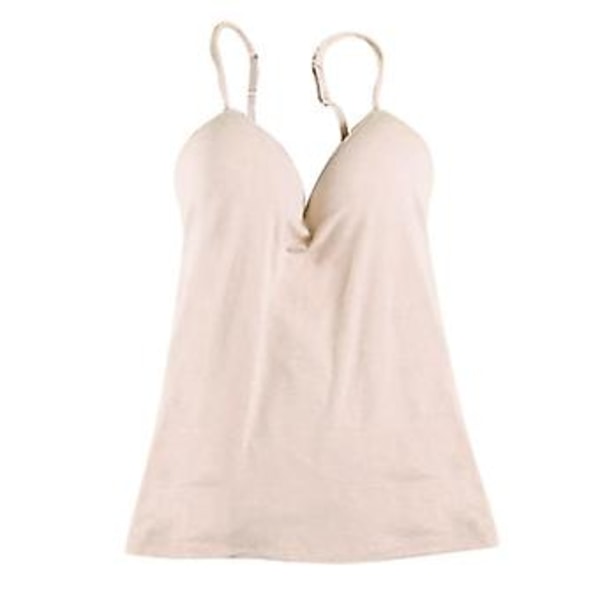 Dame Sexy Justerbar Stropp Innebygd BH Tanktopper Camisole Hvit (Hudfarge)
