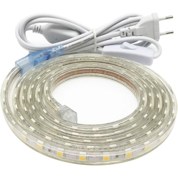 Dww-led strip 3m, mycket ljus led strip 220v med switch, 5050 Ip65 vattentät led strip strip, varm vit