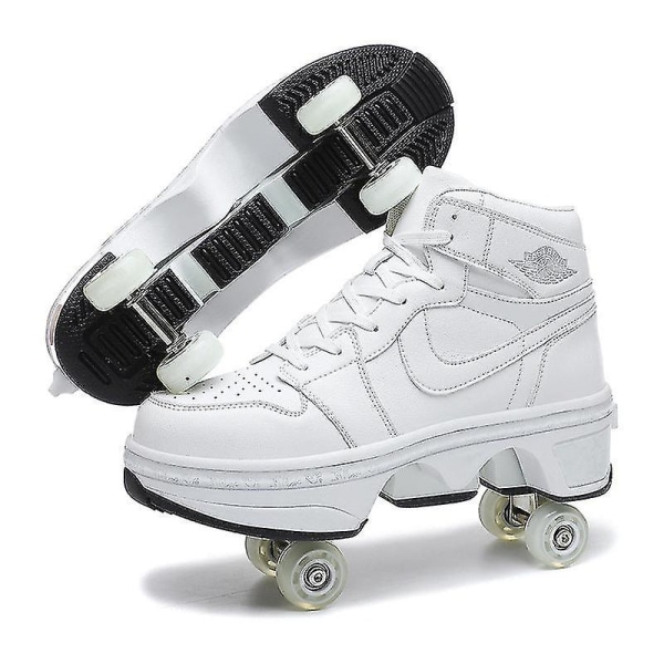 Rechargeable Children's Adult Universal Roller Skates 118 Four Wheels White 30