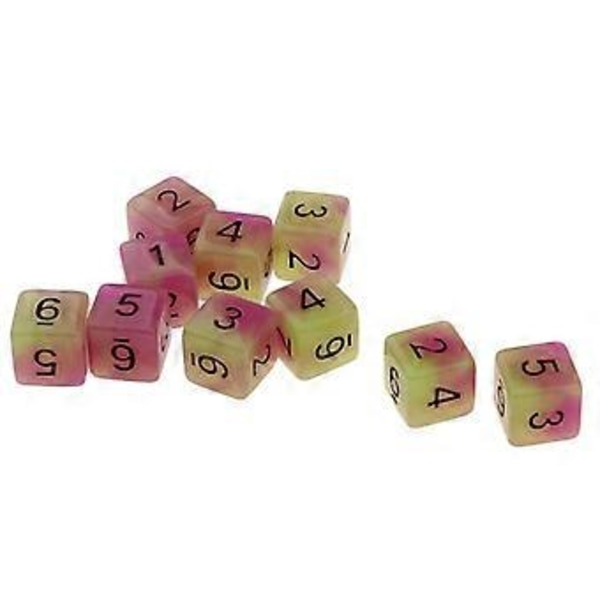 10x6-sidet terninger, selvlysende terningesæt til D&D TRPG Cup spil, lilla + grøn