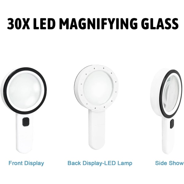 Läsförstoringsglas, 30X förstoringsglas med 12 LED-ljus - Illum