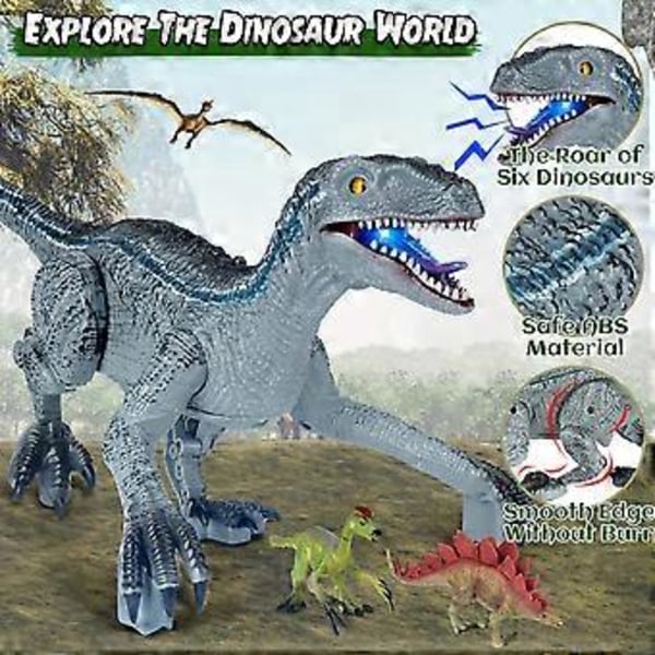 Velociraptor simulering fjärrkontroll dinosaurie ljus och ljudeffekt svängande gående elektrisk modell pojkleksak (grön)