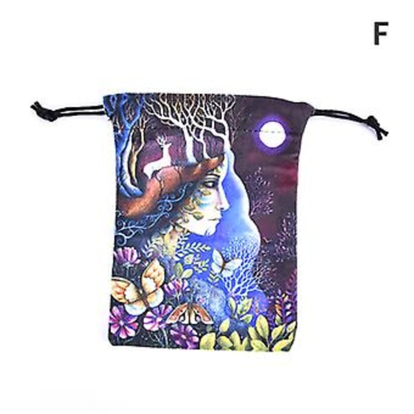 Tarotpåse med dragsko för förvaring av orakelkort, häxtillbehör (Mönster F)