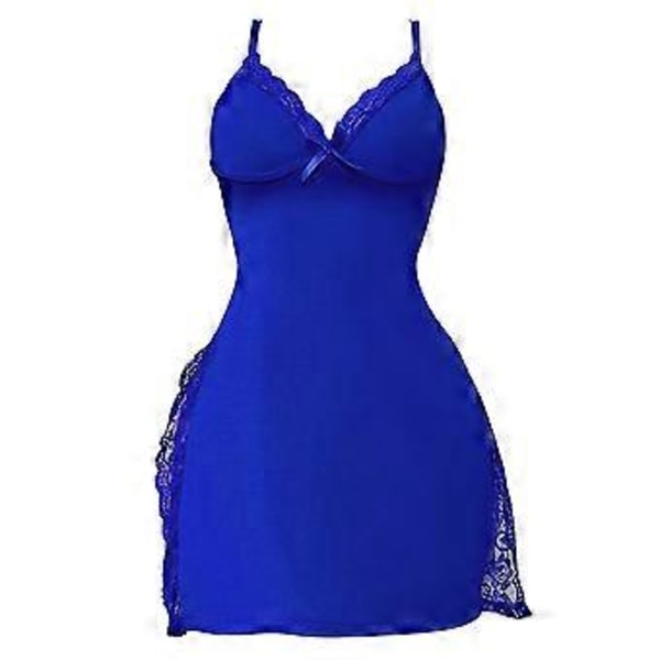 Nattkjole for kvinner, ermeløs, sexy V-hals, nattkjole, sommer, chemise, blonde, loungekjole, farge XL (L kongeblå)
