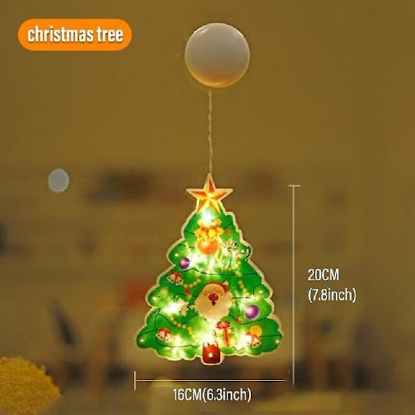 Batteridrivna LED-ljusslingor Fönsterhängande prydnadsljus med sugkoppskrok Juldekorationer Christmas tree