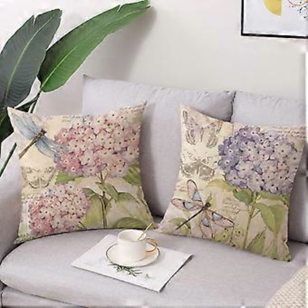 Kuddfodral 18x18 Dekorativa Kuddfodral Linne Kvadrat Blomma Kuddfodral, Lanthus Stil Utomhus Kuddfodral Set om 4 för Soffa Soffan Livi