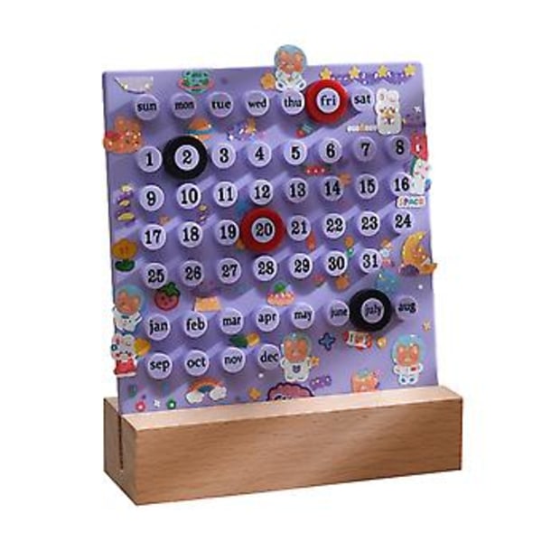 Kreativitets Trærunde Ringe Kalender DIY Personlig Ferrule Kalender Ornament til Hjem Soveværelse (Lilla)