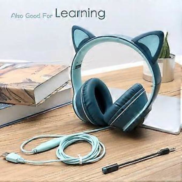 Spelheadset med Kattungeöron och Blinkande Mikrofon, Marinblå Stereo Hörlurar