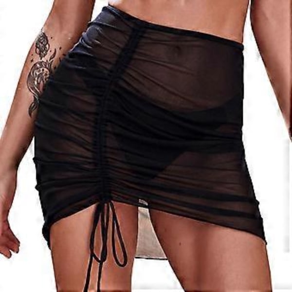 Transparent Strandnederdel Svømmenederdel Dame Sort Gennemsigtig Cover Up Flæse Snøre Cover Wraps Nederdel Strandnederdel Multi-farve Valgfri (M Sort)