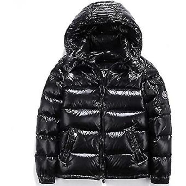 Shiny Down Jacket Men"s Winter Jacket Stand-up Tie Hood Down Jacket L Black