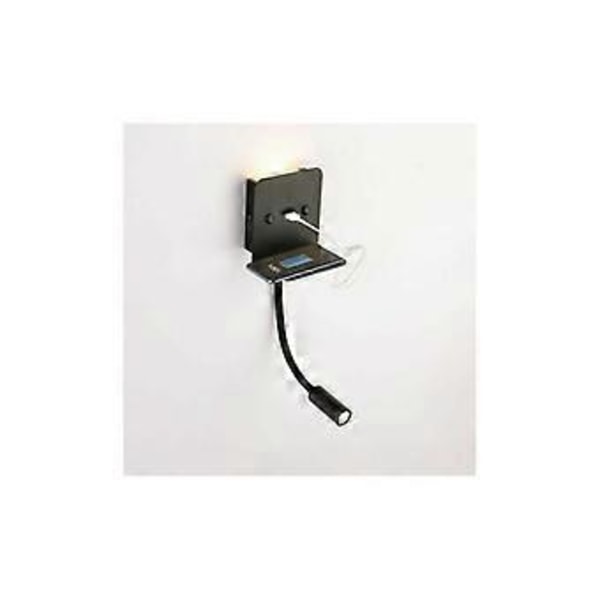 Vegglampe + LED leselampe \"Slange\" 3W med USB-port Svart - Svart thsinde