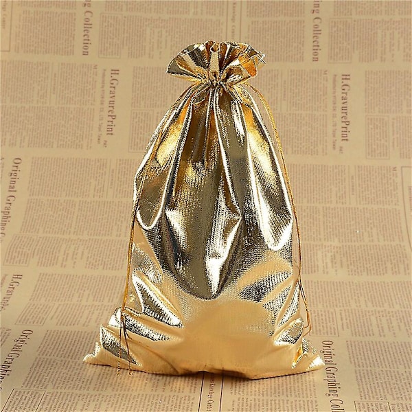 100 st guld silver organza påse smycken förpackningspåse bröllop fest gynna godispåsar dragsko presentpåsar 7x9cm guld