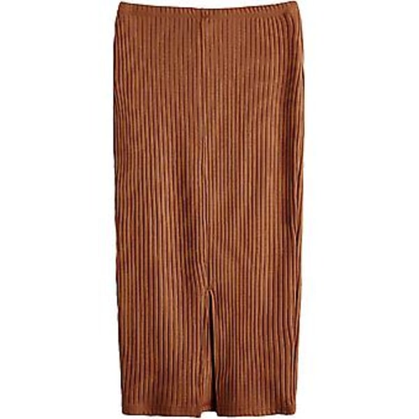 Dame Basic Enkelt Stretch Ribbet Strikket Splittet Full Lengde Skjørt S-2xl S