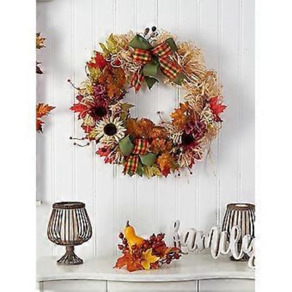 30*30cm Kunstig Blomst Efterårskrans Dørdekoration Thanksgiving Ahornblad Halm Vinstok Cirkel Dekoration Vægophæng
