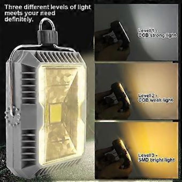 Genopladelig Udendørs COB LED Solcellelampe USB Opladning Campinglampe til Nødsituationer Vandreture