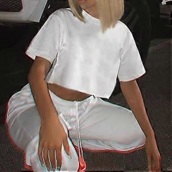 Dame Kortærmet Crop Top Skjorte, Casual Midriff T-shirt med Rund Hals (M Hvid)