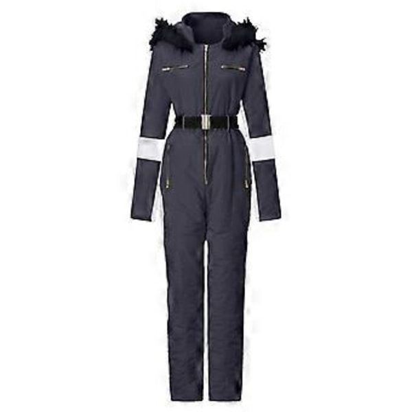 Dame Vinter Vandtæt Ski Snowboard Sportstøj Dragt Hætte Foxs Pels Jumpsuit (XXL Sort)